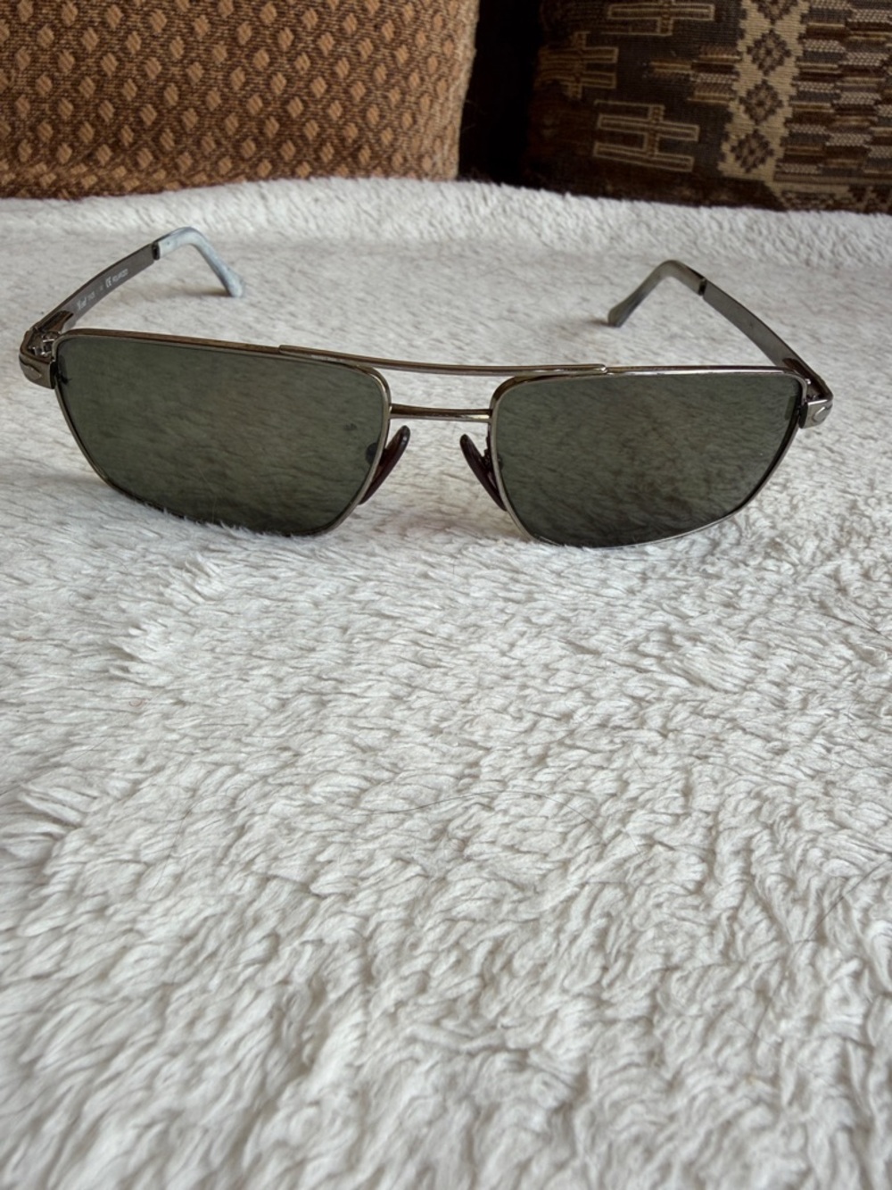 Persol Silver Metal Sunglasses with Dark Green Lenses